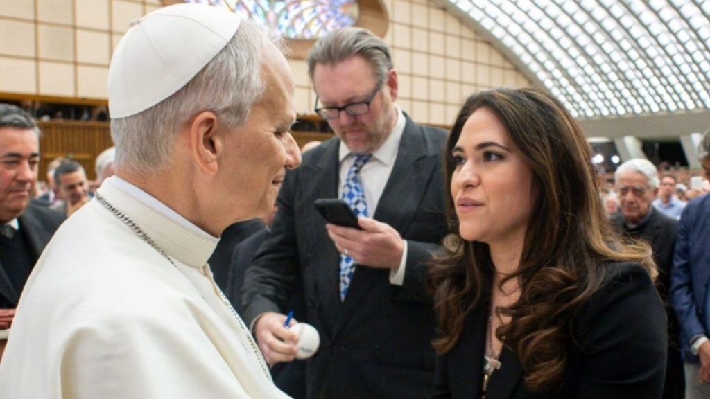 Pope Leo XIV with Montserrat Alvarado, at the Vatican on May 12, 2025. | Credit: Vatican Media